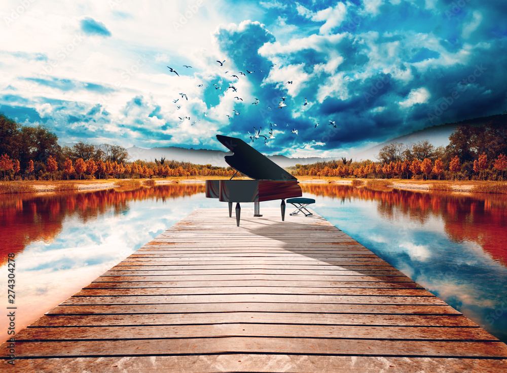 Interstellar themed piano scene